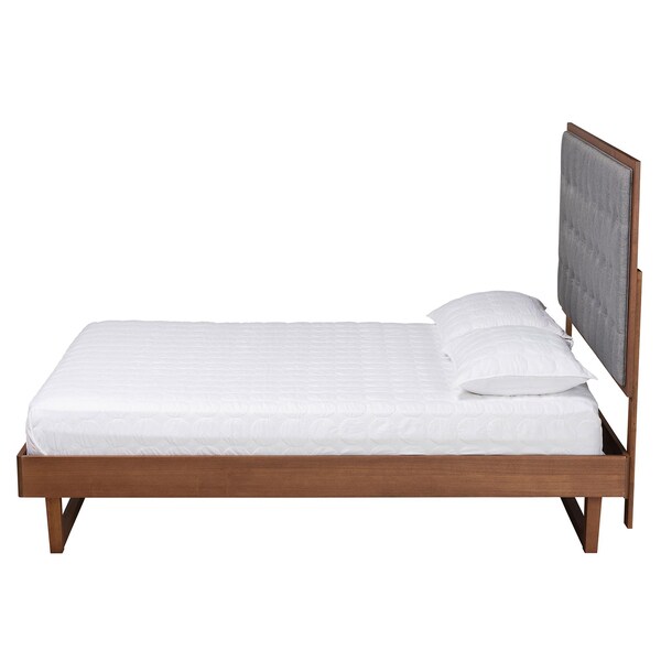 Baxton Studio Bryn Classic and Traditional Grey Fabric and Walnut Brown Finished Wood King Size Platform Bed - 237-12639-9412-ZORO