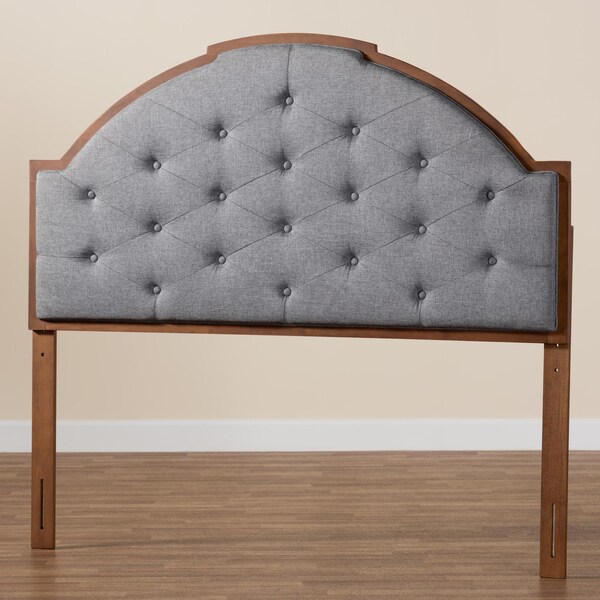 Baxton Studio Madeline Classic and Traditional Grey Fabric and Walnut Brown Finished Wood King Size Headboard - 237-12653-ZORO