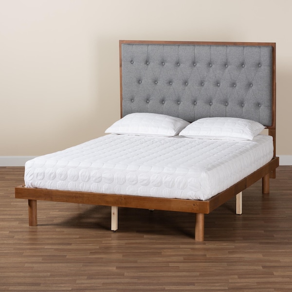 Baxton Studio Bellini Classic and Traditional Grey Fabric and Walnut Brown Finished Wood King Size Platform Bed - 237-12639-11889-ZORO