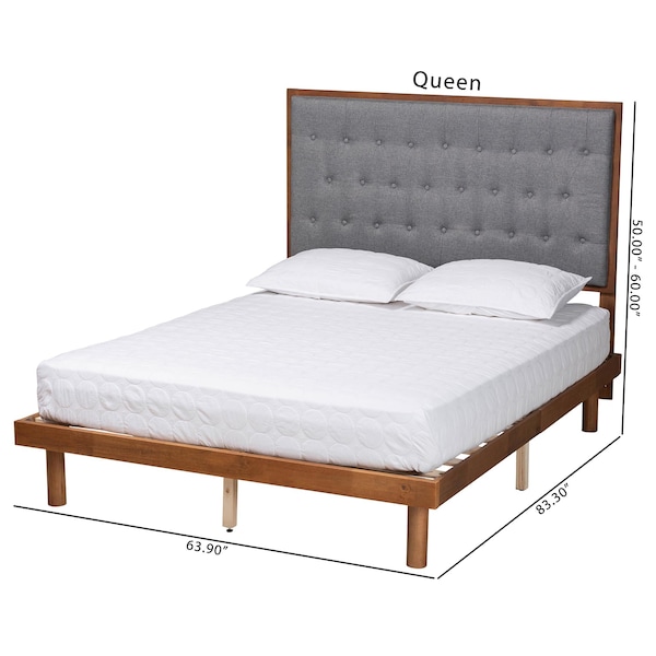 Baxton Studio Bellini Classic and Traditional Grey Fabric and Walnut Brown Finished Wood King Size Platform Bed - 237-12639-11889-ZORO