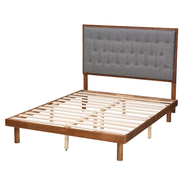 Baxton Studio Bellini Classic and Traditional Grey Fabric and Walnut Brown Finished Wood King Size Platform Bed - 237-12639-11889-ZORO
