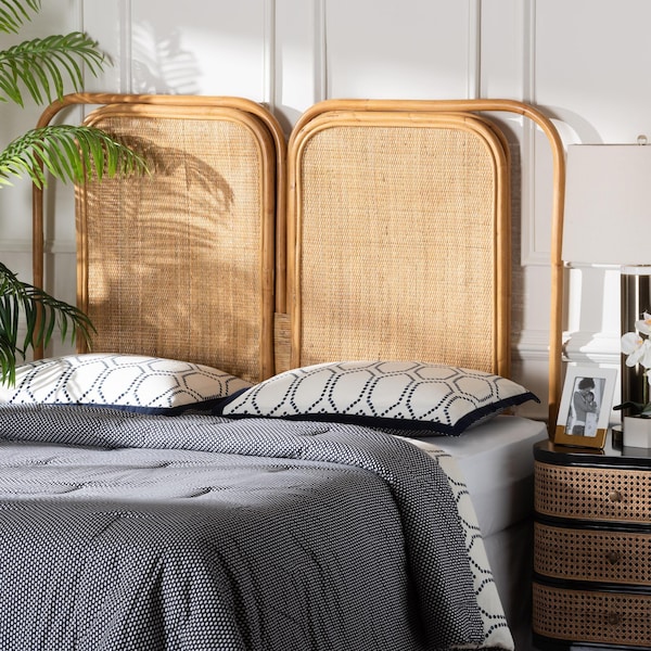 Bali & Pari Gowan Modern Bohemian Natural Brown Rattan King Size Standalone Headboard - 241-13401-ZORO
