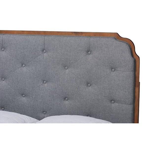 Baxton Studio Garron Mid-Century Modern Grey Fabric and Walnut Brown Wood Queen Size Platform Bed - 246-12644-9814-ZORO