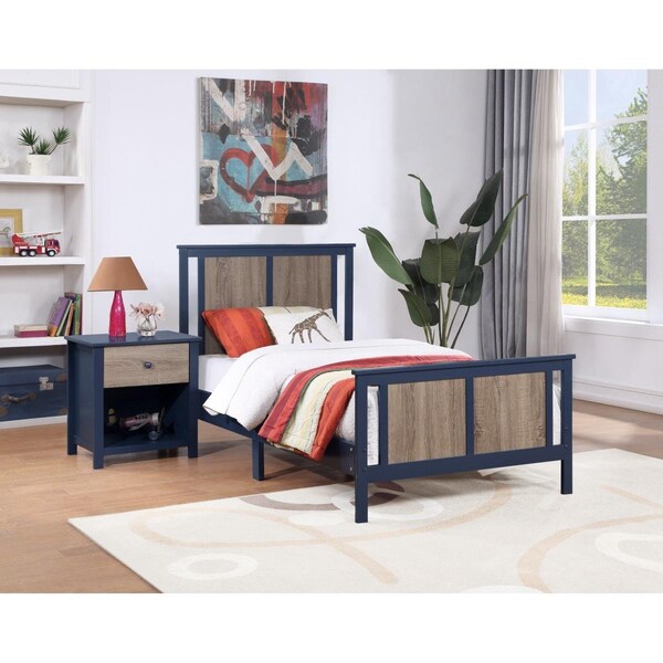 Kd Muebles De Comedor Connelly Reversible Panel Twin Size Bed Midnight Blue & Vintage Walnut - KD2988755