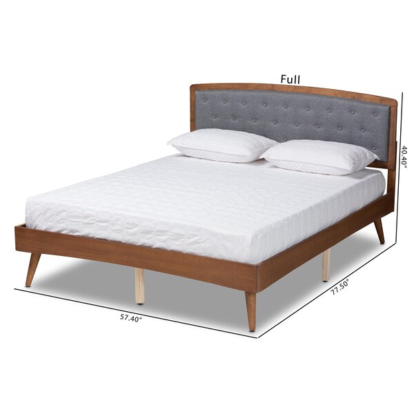 Baxton Studio Ratana Transitional Grey Fabric Upholstered and Walnut Brown Finished Wood Platform Bed-King - 201-11593