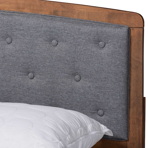 Baxton Studio Ratana Transitional Grey Fabric Upholstered and Walnut Brown Finished Wood Platform Bed-King - 201-11593