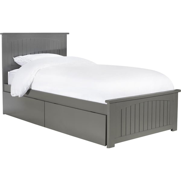 Atlantic Furniture Nantucket Twin XL Platform Bed with Matching Foot Board with 2 Urban Bed Drawers - Grey - AR8216119