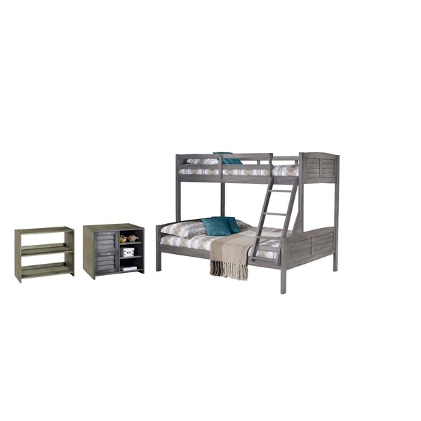 Fixturesfirst PD-2012TFAG-C4 Twin over Full Size Bunk with 2 Drawer Chest & Bookcase - FI3721934