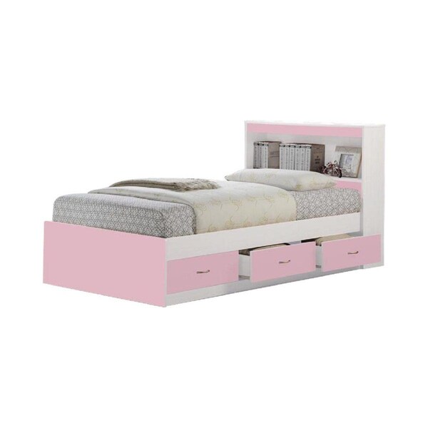 Hodedah Twin-Size Captain Bed with 3-Drawers & Headboard - Pink - HO136661