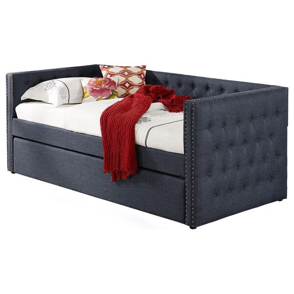 Best Master Furniture Twin Tufted Nailhead Daybed with Trundle, Beige - LT001 BEIGE