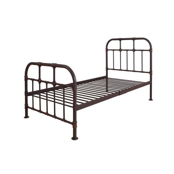 Benzara Industrial Style Metal Twin Size Bed with Pipe Inspired Frame, Brown - BM196892
