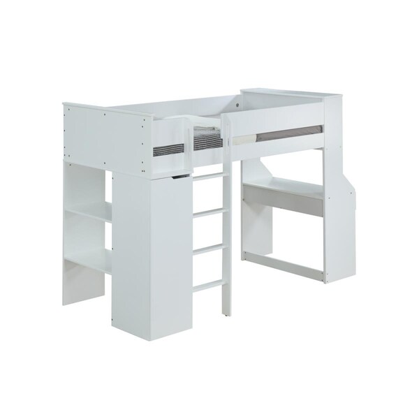 Homeroots 45 x 92 x 66 in. White Wood Veneer Laminated Loft Bed - 347201