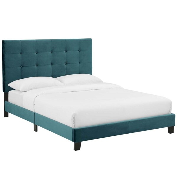 Modway Furniture Melanie Tufted Button Upholstered Performance Velvet Platform Bed, Sea Blue - Full Size - MOD-5819-SEA