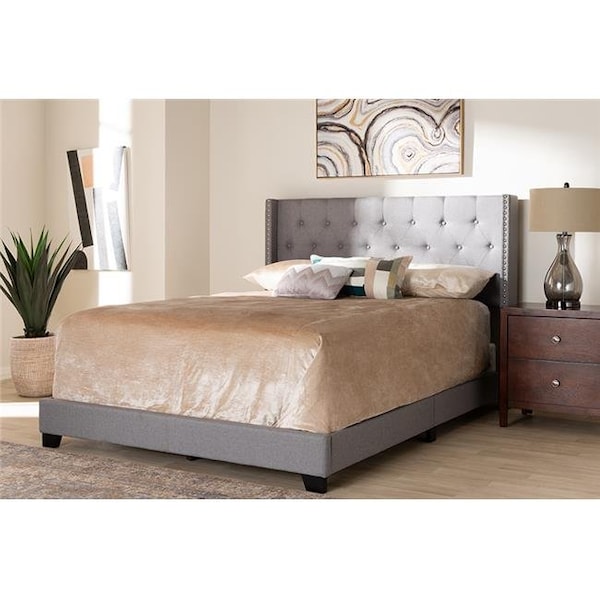 Baxton Studio Baxton Studio Brady-Grey-Queen Brady Modern & Contemporary Light Grey Fabric Upholstered Bed - Queen Size - BRADY-GREY-QUEEN