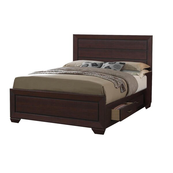 Benzara Wooden Queen Size Bed with 4 Spacious Side Rail Drawers, Dark Brown - BM205523