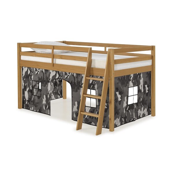 Kd Cama De Bebe Roxy Twin Wood Junior Loft Bed with Cinnamon with Gray Camo Bottom Tent - KD3251431