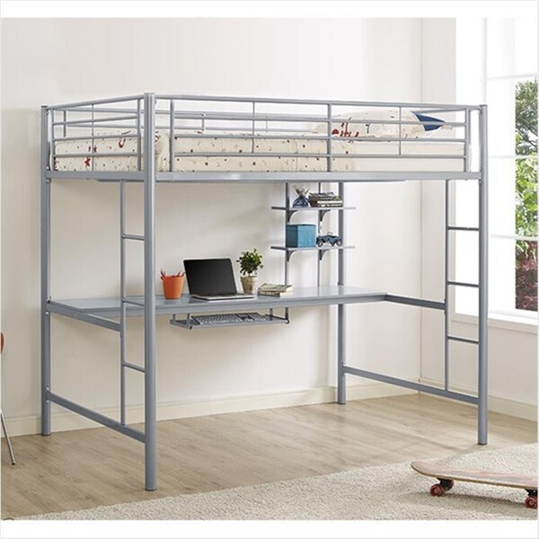 Fine-Line Premium Metal Full Size Loft Bed with Wood Workstation - Silver - FI590078