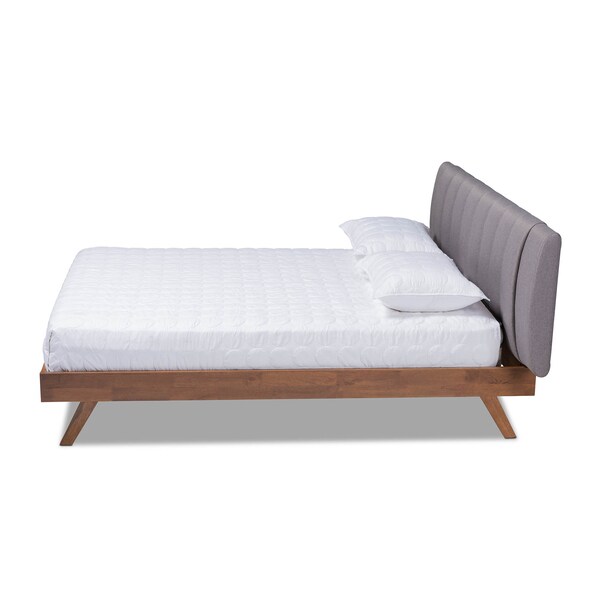 Baxton Studio Brita Grey Upholstered Walnut Finished Wood Queen Size Bed - 157-9563