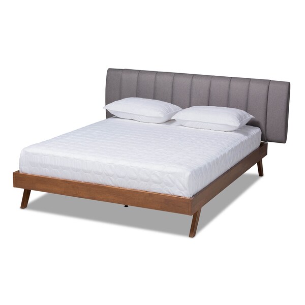 Baxton Studio Brita Grey Upholstered Walnut Finished Wood Queen Size Bed - 157-9563