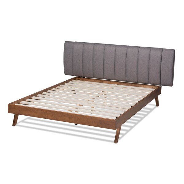 Baxton Studio Brita Grey Upholstered Walnut Finished Wood Queen Size Bed - 157-9563