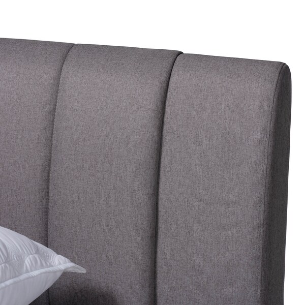 Baxton Studio Brita Grey Upholstered Walnut Finished Wood Queen Size Bed - 157-9563