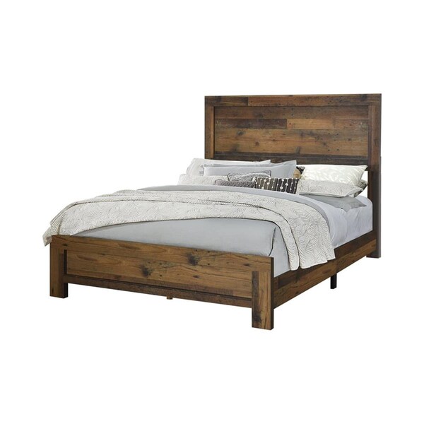Benjara Contemporary Style Twin Size Bed with Rustic Details, Dark Brown - BM215790