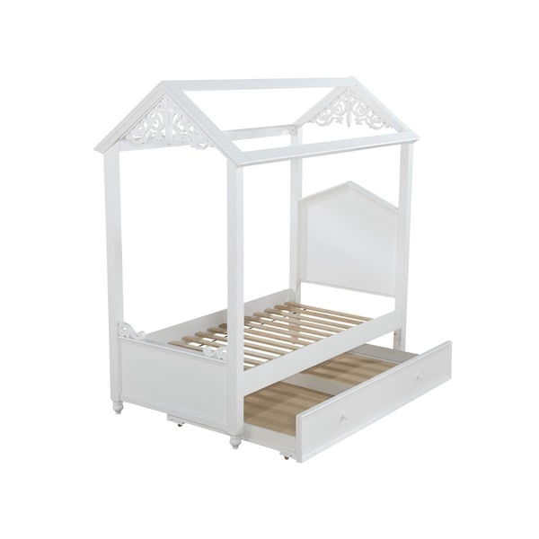 Gfancy Fixtures 60 x 82 x 85 in. White Wood Twin Bed - GF3088497