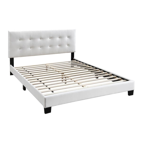 Benjara Twin Size Leatherette Bed with Checkered Tufted Headboard, White - 43 x 79 x 43 in. - BM232016