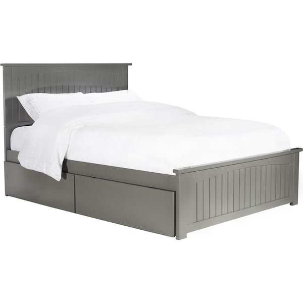 Atlantic Furniture Nantucket Full Platform Bed with Matching Foot Board with 2 Urban Bed Drawers - Grey - AR8236119