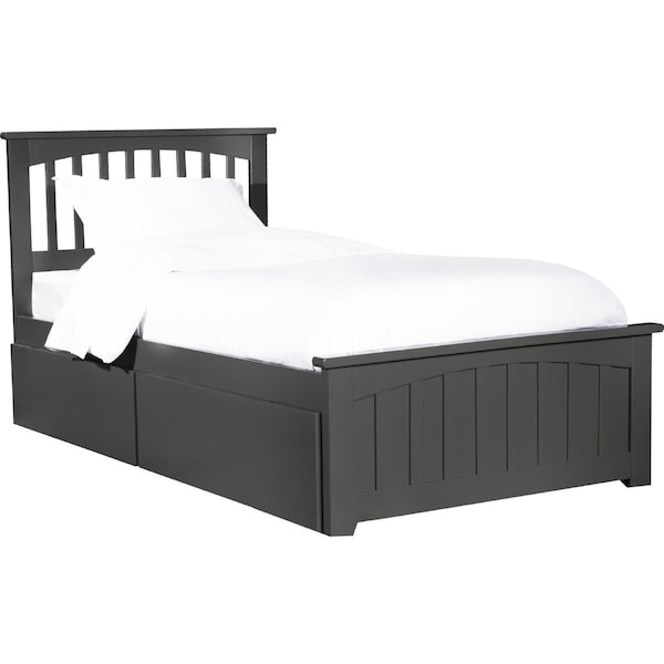 Atlantic Furniture Mission Twin Extra Large Platform Bed with Matching Foot Board with 2 Urban Bed Drawers - Grey - AR8716119