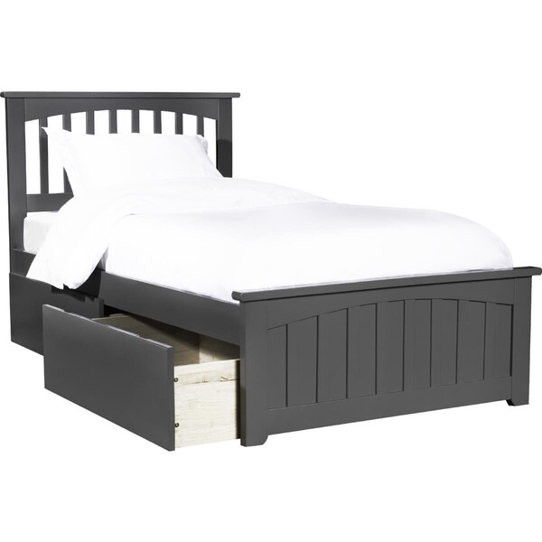 Atlantic Furniture Mission Twin Platform Bed with Matching Foot Board with 2 Urban Bed Drawers - Grey - AR8726119
