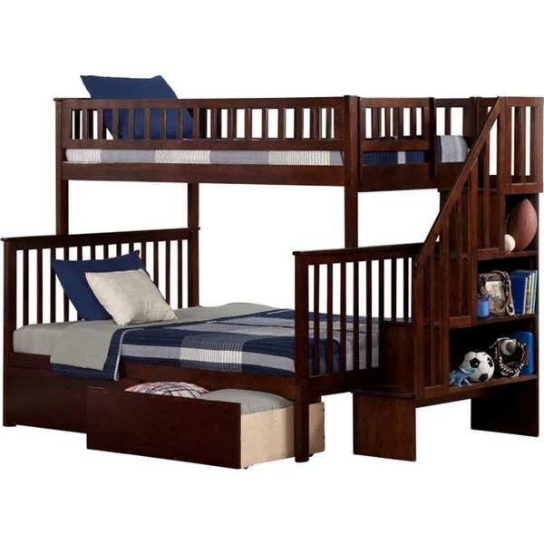 Atlantic Furniture Atlantic Furniture AB56744 Woodland Staircase Bunk Bed with Urban Bed Drawers; Antique Walnut - Twin & Full - AB56744