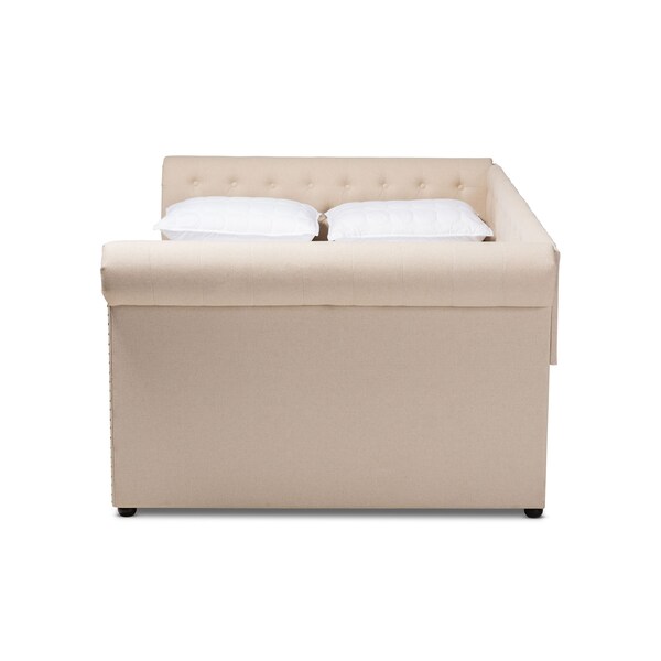Baxton Studio Mabelle Beige Upholstered Full Size Daybed with Trundle - 154-9481