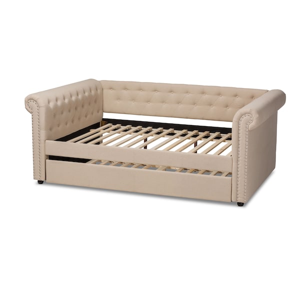 Baxton Studio Mabelle Beige Upholstered Full Size Daybed with Trundle - 154-9481