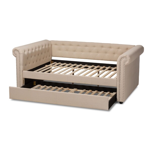 Baxton Studio Mabelle Beige Upholstered Full Size Daybed with Trundle - 154-9481