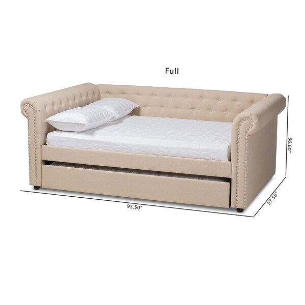 Baxton Studio Mabelle Beige Upholstered Full Size Daybed with Trundle - 154-9481