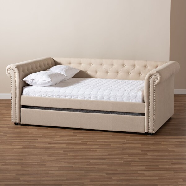Baxton Studio Mabelle Beige Upholstered Full Size Daybed with Trundle - 154-9481