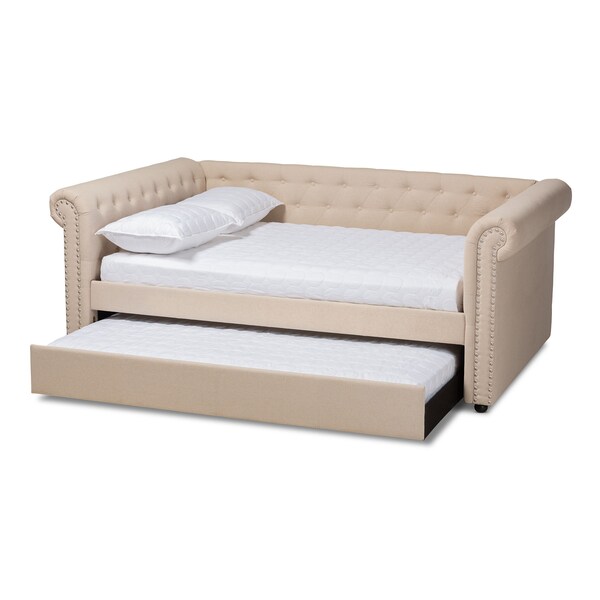 Baxton Studio Mabelle Beige Upholstered Full Size Daybed with Trundle - 154-9481
