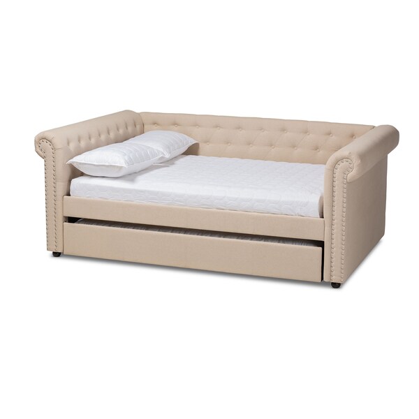 Baxton Studio Mabelle Beige Upholstered Full Size Daybed with Trundle - 154-9481