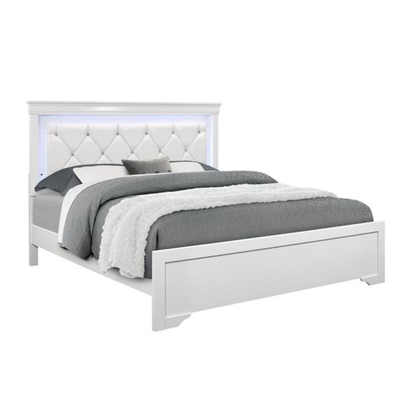 Convenience Concepts Pompei Metallic White Queen Size Bed with LED Light - HI2246569