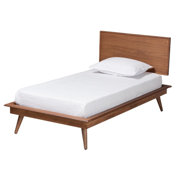 Baxton Studio Melora Mid-Century Modern Walnut Brown Finished Wood and Rattan Twin Size 5-Piece Bedroom Set - 241-11178-11179-11298-11298-11299-11300-ZORO
