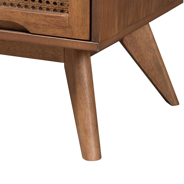 Baxton Studio Melora Mid-Century Modern Walnut Brown Finished Wood and Rattan Twin Size 5-Piece Bedroom Set - 241-11178-11179-11298-11298-11299-11300-ZORO