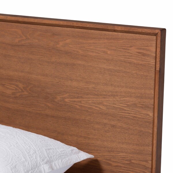 Baxton Studio Melora Mid-Century Modern Walnut Brown Finished Wood and Rattan Twin Size 5-Piece Bedroom Set - 241-11178-11179-11298-11298-11299-11300-ZORO