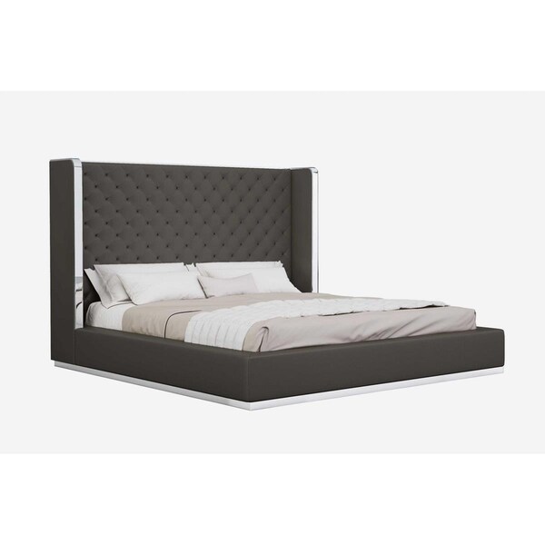 Gfancy Fixtures 60 x 91 x 91 in. Faux Leather Bed, Dark Gray - King Size - GF3094077