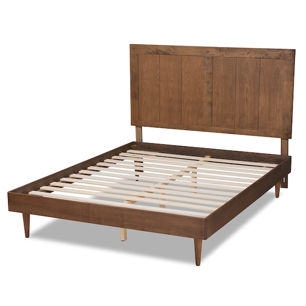 Baxton Studio Nicola Mid-Century Modern Transitional Ash Walnut Finished Wood Queen Size Platform Bed - 180-11156-9814-ZORO