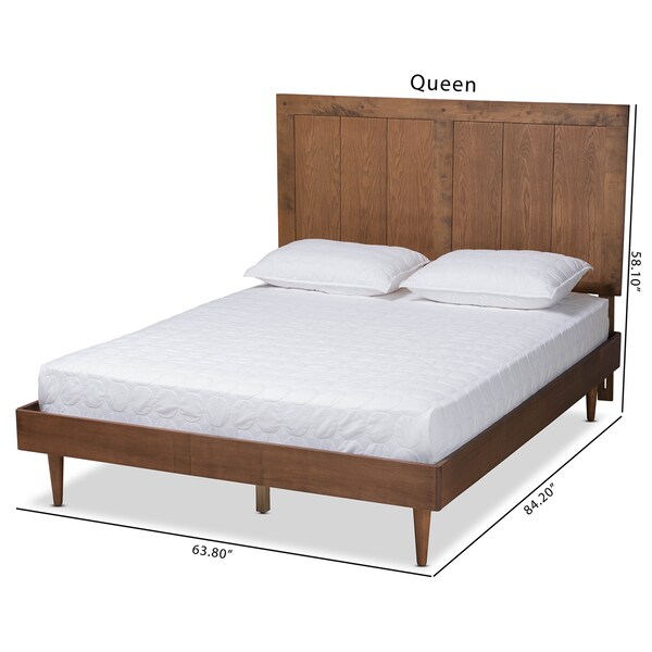 Baxton Studio Nicola Mid-Century Modern Transitional Ash Walnut Finished Wood Queen Size Platform Bed - 180-11156-9814-ZORO
