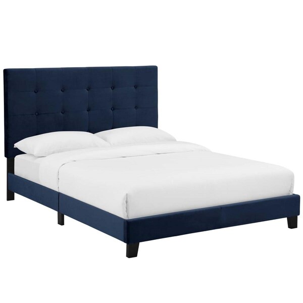 Modway Furniture Melanie Tufted Button Upholstered Performance Velvet Platform Bed, Midnight Blue - Full Size - MOD-5819-MID