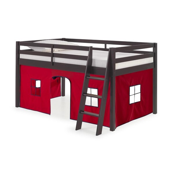 Kd Cama De Bebe Roxy Twin Wood Junior Loft Bed with Espresso with Red & Blue Bottom Tent - KD3242745