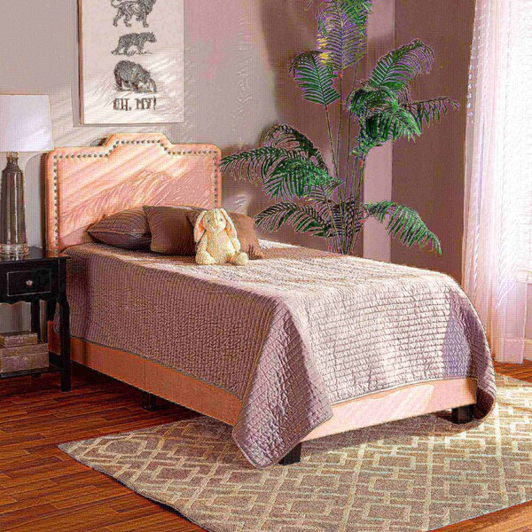 Baxton Studio Benjen Modern and Contemporary Glam Light Pink Velvet Fabric Twin Size Panel Bed - 183-11262-ZORO