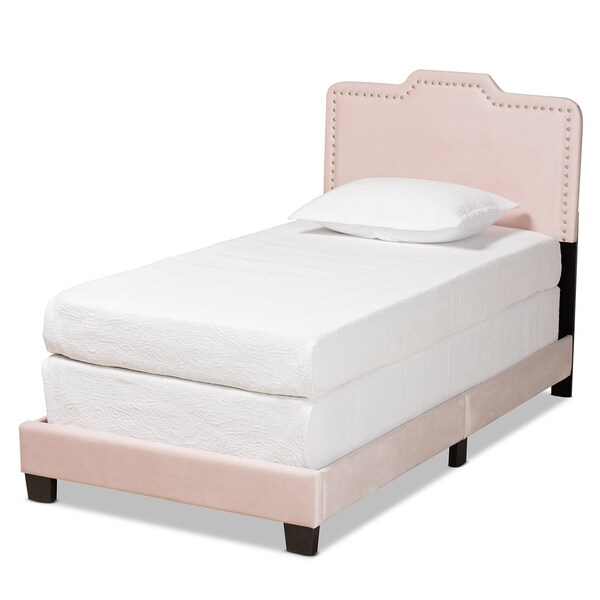 Baxton Studio Benjen Modern and Contemporary Glam Light Pink Velvet Fabric Twin Size Panel Bed - 183-11262-ZORO